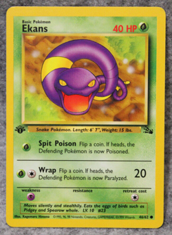 1st Edition Ekans 46/62 Fossil Common Pokemon Card - LP - Image 1