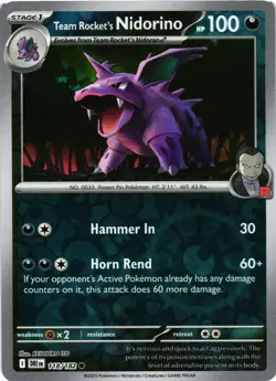 Pokemon TCG Team Rocket's Nidorino 118/182 Destined Rivals Reverse Holo NM - Image 1