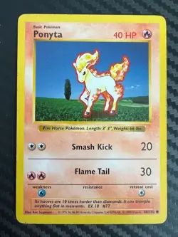 Pokemon TCG Ponyta Base Set 60/102 Regular Shadowless Common DMG - Image 1