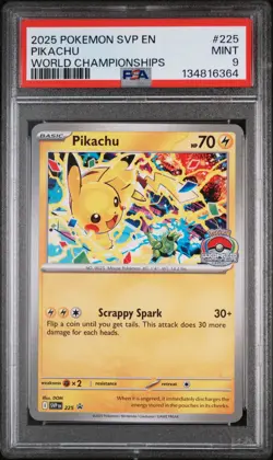 2025 Pokemon Pikachu #225 World Championships Black Star Promo - PSA 9 MINT - Image 1