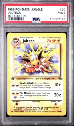 1999 Pokemon Jungle #20 Jolteon 1st edition PSA 9 MINT - Image 1