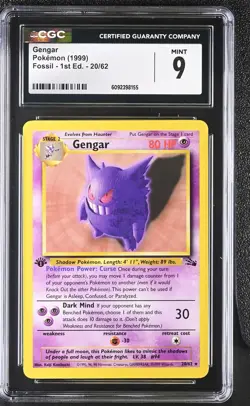 CGC 9 MINT Gengar 1999 Fossil 1st Edition 20/62 Pokemon Card - Image 1