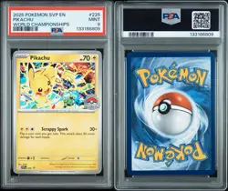 2025 POKEMON SVP EN-SV BLACK STAR PROMO WORLD CHAMPIONSHIPS #225 PIKACHU PSA 9 - Image 3