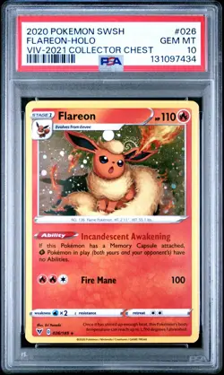 Pokemon Flareon PSA 10 Cosmos Holo Collector Chest 026 Perfect Swirl Pop 40 - Image 1