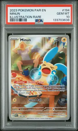 2023 POKEMON PAR EN-PARADOX RIFT ILLUSTRATION RARE #194/182 MINUN PSA 10 - Image 1