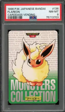 Pokemon Japanese Flareon Bandai Carddass Vending 1996 Green Version No.136 PSA 8 - Image 1