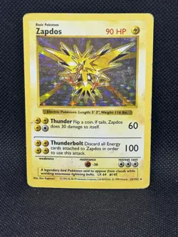 Zapdos 16/102 Holo Base Set Shadowless Holo Moderate Play Pokemon - Image 1