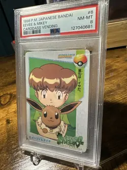 1998 Pokemon Japanese Bandai Animae #6 Eevee & Mikey Carddass Vending PSA 8 - Image 2