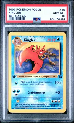 1999 POKEMON FOSSIL 1ST ED #38 KINGLER PSA 10 - Image 1