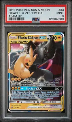 Pikachu & Zekrom GX 33/181 PSA 9 Tag Team Holo Sun & Moon Team Up 2019 Pokemon - Image 1