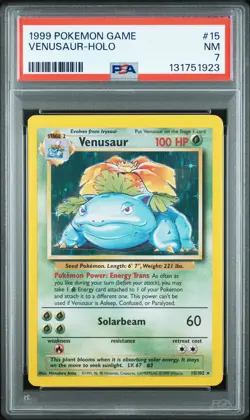 1999 POKEMON BASE SET UNLIMITED #15 VENUSAUR-HOLO PSA 7 - Image 1