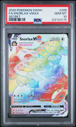 2020 POKEMON SWORD & SHIELD SECRET #206 FULL ART/SNORLAX VMAX PSA 10 - Image 1