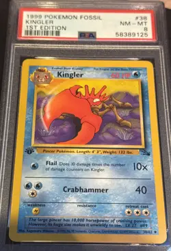 Pokemon 1999 Fossil Kingler 1st Edition PSA 8 NM-MT Card 38/62 - Image 1