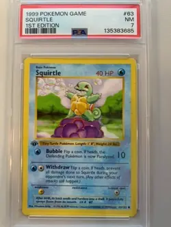 Vintage Pokemon TCG Base Set Squirtle 1st Edition Shadowless PSA 7 NM 063/102 - Image 1