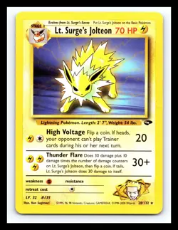 💥 Lt. Surge's Jolteon Pokemon TCG 2000 Gym Challenge Set Non HOLO # 28/132 - Image 1