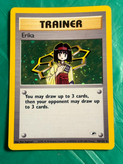 Erika 16/132 Holo Rare Gym Heroes MP SWIRL Pokemon Card - Image 1