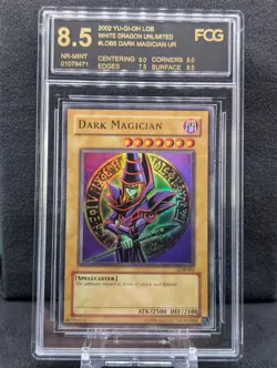 2002 Yugioh Dark Magician LOB-005 Ultra-Rare HOLO Unlimited FCG 8.5 NM-Mint - Image 1