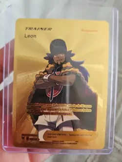 Leon Trainer Gold Foil Fan Art Textured Collector Pokemon Card 182/185 - Image 1