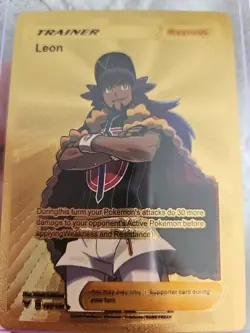 Leon Trainer Gold Foil Fan Art Textured Collector Pokemon Card 182/185 - Image 4