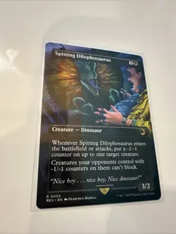 Spitting Dilophosaurus 0003 Borderless Card, Jurassic World MTG, Near Mint - Image 1