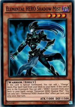 Yugioh Elemental HERO Shadow Mist SDHS-EN001 Super Rare NM - Image 1
