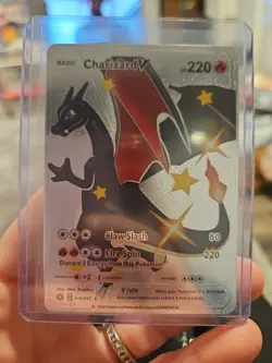 Charizard V Silver Foil Fan Art Vinyl Textured Collector Pokemon Black Wing - Image 1
