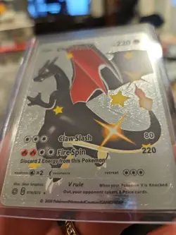 Charizard V Silver Foil Fan Art Vinyl Textured Collector Pokemon Black Wing - Image 3