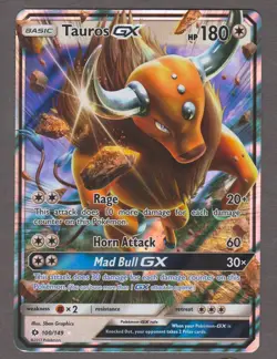Tauros GX 100/149 Sun & Moon Ultra Rare Holo Foil Pokemon Card NM - Image 1