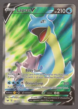 Lapras V 189/202 Sword & Shield Base Set Full Art Ultra Rare Holo Pokemon Card N - Image 1