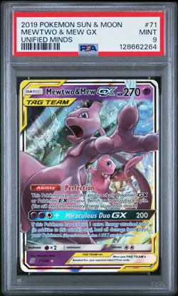 2019 POKEMON SUN & MOON UNIFIED MINDS 71 MEWTWO & MEW GX PSA 9 - Image 1
