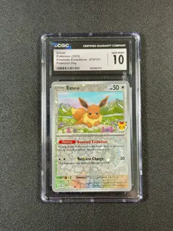 2025 Pokemon Prismatic Evolutions Pokemon Day Eevee #074/131 Holo CGC 10 - Image 1