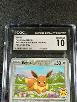 2025 Pokemon Prismatic Evolutions Pokemon Day Eevee #074/131 Holo CGC 10 - Image 3
