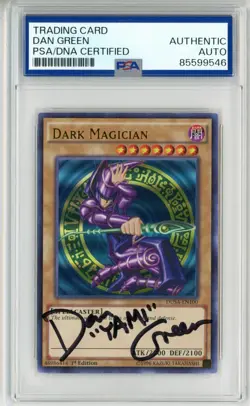 PSA Signed Dan Green Yu-Gi-Oh! Dark Magician DUSA-EN100 Duelist Saga 1st Edition - Image 1