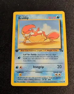Krabby 51/62- Fossil-1st Edition-Pokemon Card-LP-FREE SHIPPING!! - Image 1