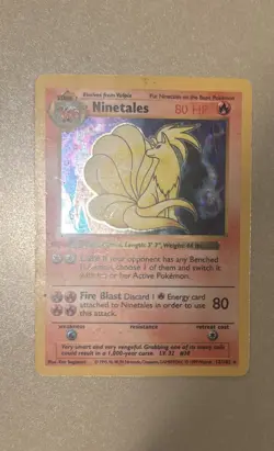 Pokemon TCG Base Set Ninetales Holo Foil Rare Card 012/102 - Image 1