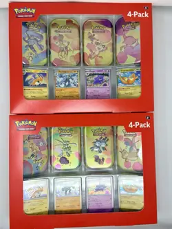 Pokemon 4 Mini Tins plus 4 Promo Cards Bundle 151 Sam’s Club Exclusive Both Sets - Image 1