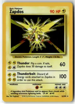 Zapdos ? 16/102 Holo Rare Base Set 1999 Pokemon LP - Image 1