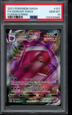 PSA 10 Gengar VMAX 157 / 264 Swsh08: Fusion Strike Holo Pokemon - Image 1