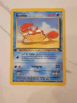 Pokemon Card - 1st First Edition Krabby 51/62 1999 Fossil Set - LP - Image 1