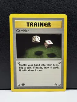 Gambler Trainer Card 60/62 First Edition Fossil Set Non Holo Pokemon Card LP+ - Image 1