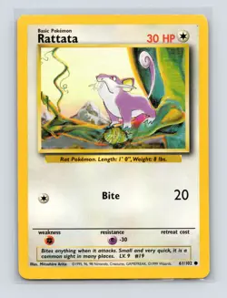 Pokemon TCG Rattata 061/102 Base Set (Shadowless) Unlimited LP - Image 1