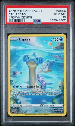 2023 POKEMON SWORD & SHIELD CROWN ZENITH #GG05 FULL ART/LAPRAS PSA 10 - Image 1