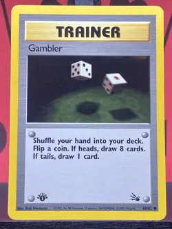Gambler 60/62 Trainer Fossil 1st Edition Common 1999 WOTC Pokemon TCG LP - Image 3