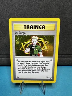 Pokemon Lt. Surge 17/132 Holo Rare Trainer Card Gym Heroes Unlimited SWIRL - Image 1