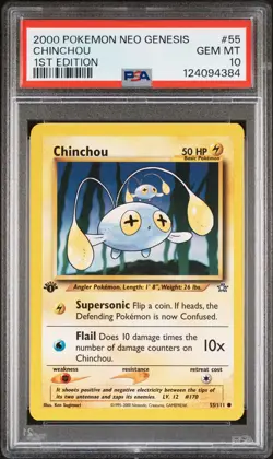 2000 POKEMON NEO GENESIS 1ST ED #55 CHINCHOU PSA 10 - Image 1