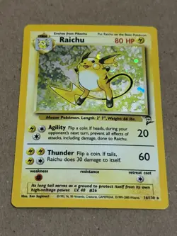 Raichu 16/130 Base Set 2 Holo Rare Pokemon TCG - LP+ Swirl - Image 1