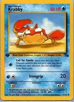 Krabby 1999 Pokemon 1st Edition LP Common Fossil Set #51/62 - Image 1