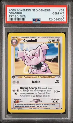 2000 POKEMON NEO GENESIS 1ST ED #37 GRANBULL PSA 10 - Image 1