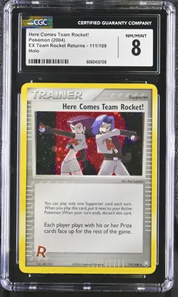 CGC 8 Here Comes Team Rocket! EX Team Rocket Returns 111/109 Holo Pokemon Card - Image 1