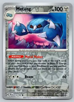 Metang 114/162 - Pokemon TCG Temporal Forces (2024) - NM - Reverse Holo - Image 1